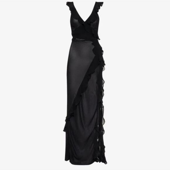 NEW Rumored Just Like Heaven Coverup Sheer Black Ruffle Wrap Maxi Dress - Picture 1 of 14
